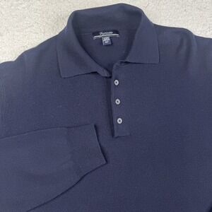 Faconnable Italian Merino Wool Polo Sweater Blue Long Sleeve Knit Pullover XLT